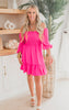 The Ultra Hot Pink 3/4 Sleeve Dress - Final Sale