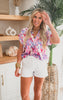 Lavender Printed Short Sleeve Blouse Top - Final Sale