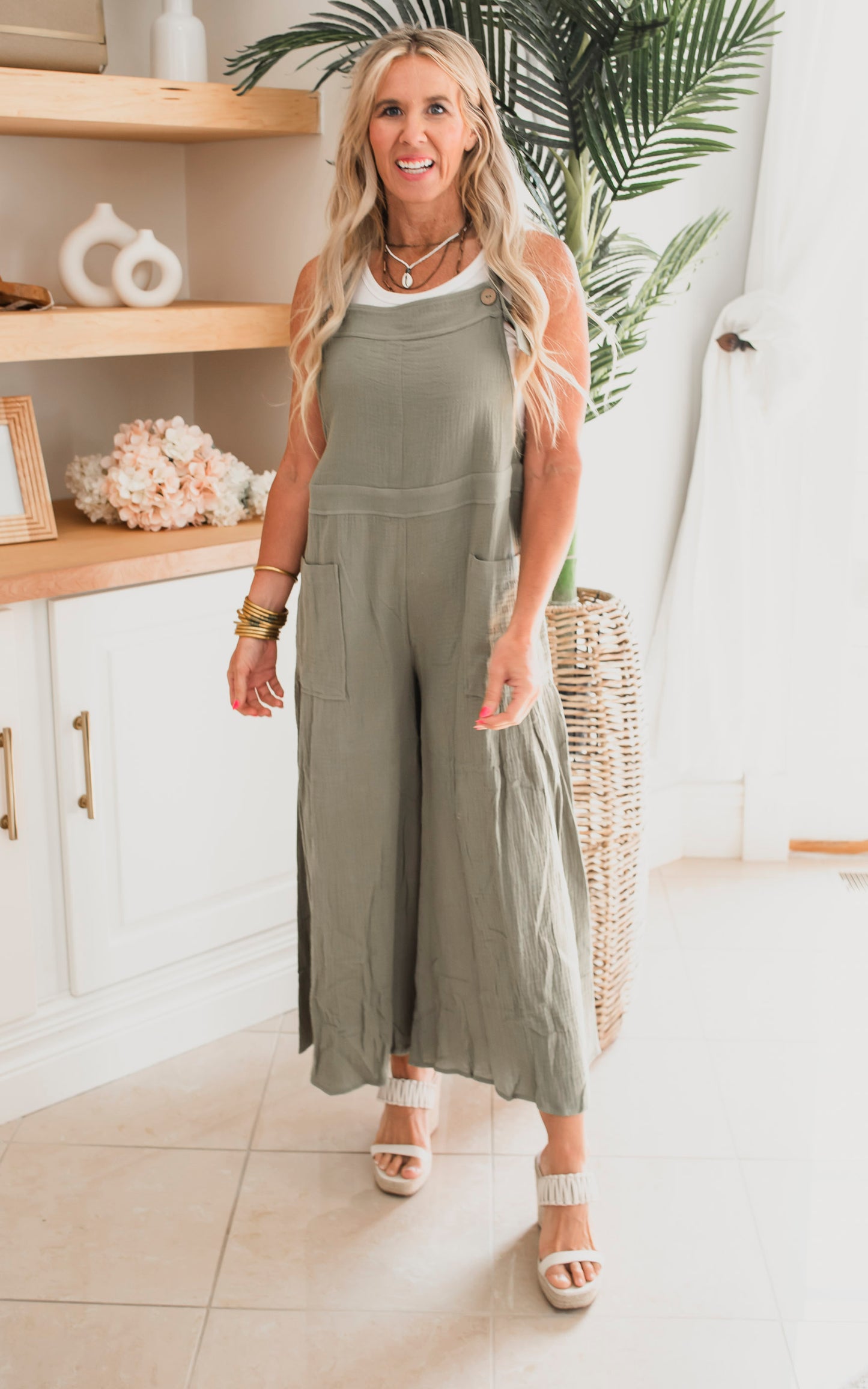 Olive Solid Cotton Gauze Jumpsuit - Final Sale