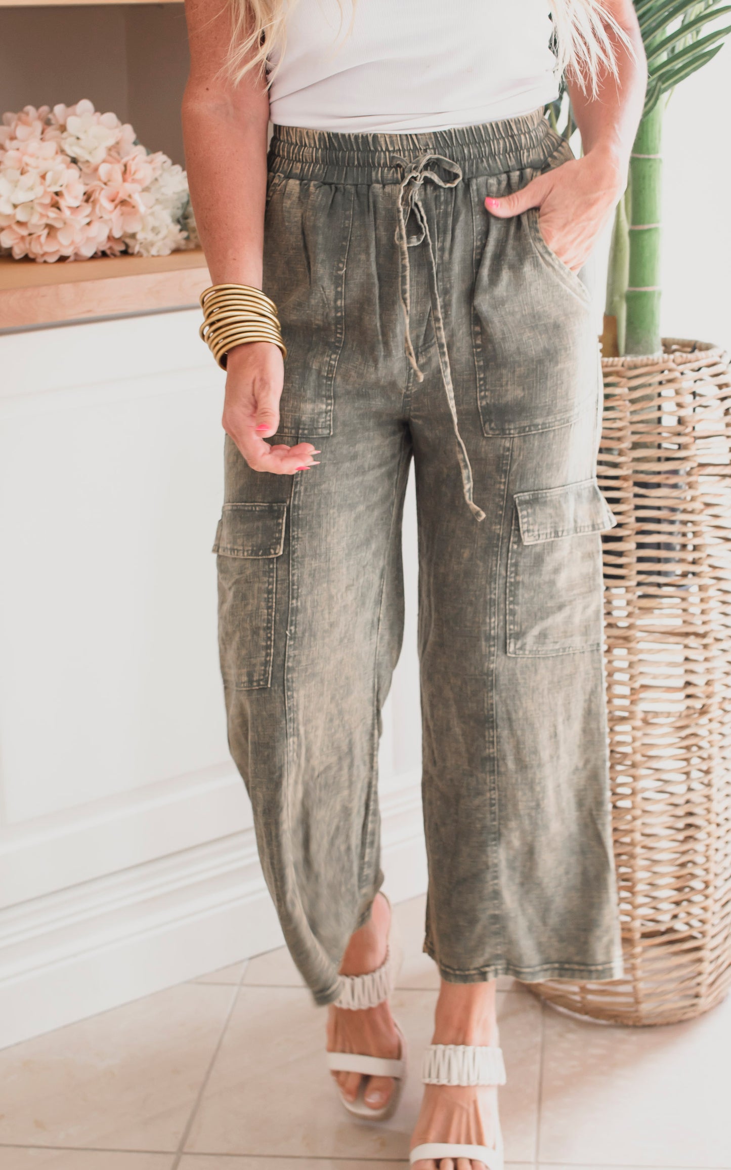 Washed Linen Cargo Pants - Final Sale