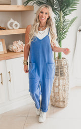Washed Royal Oversized Solid Washed Knit Jumpsuit
