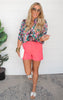 Floral Abstract Satin Button Down Blouse