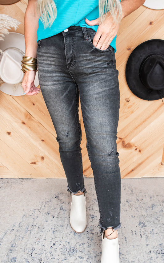 Black High Rise Relaxed Denim Jeans | Risen