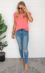 Coral Double Ruffle Sleeve Top