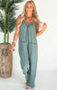 Spring Garden Olive Washed Gauze Wide Leg Jumpsuit - Final Sale