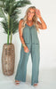 Spring Garden Olive Washed Gauze Wide Leg Jumpsuit - Final Sale