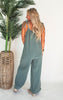 Spring Garden Olive Washed Gauze Wide Leg Jumpsuit - Final Sale