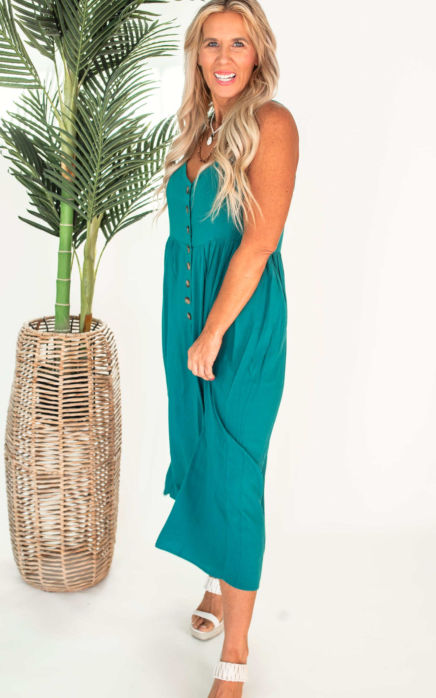 Jade Button Down Crepe Jumpsuit - Final Sale