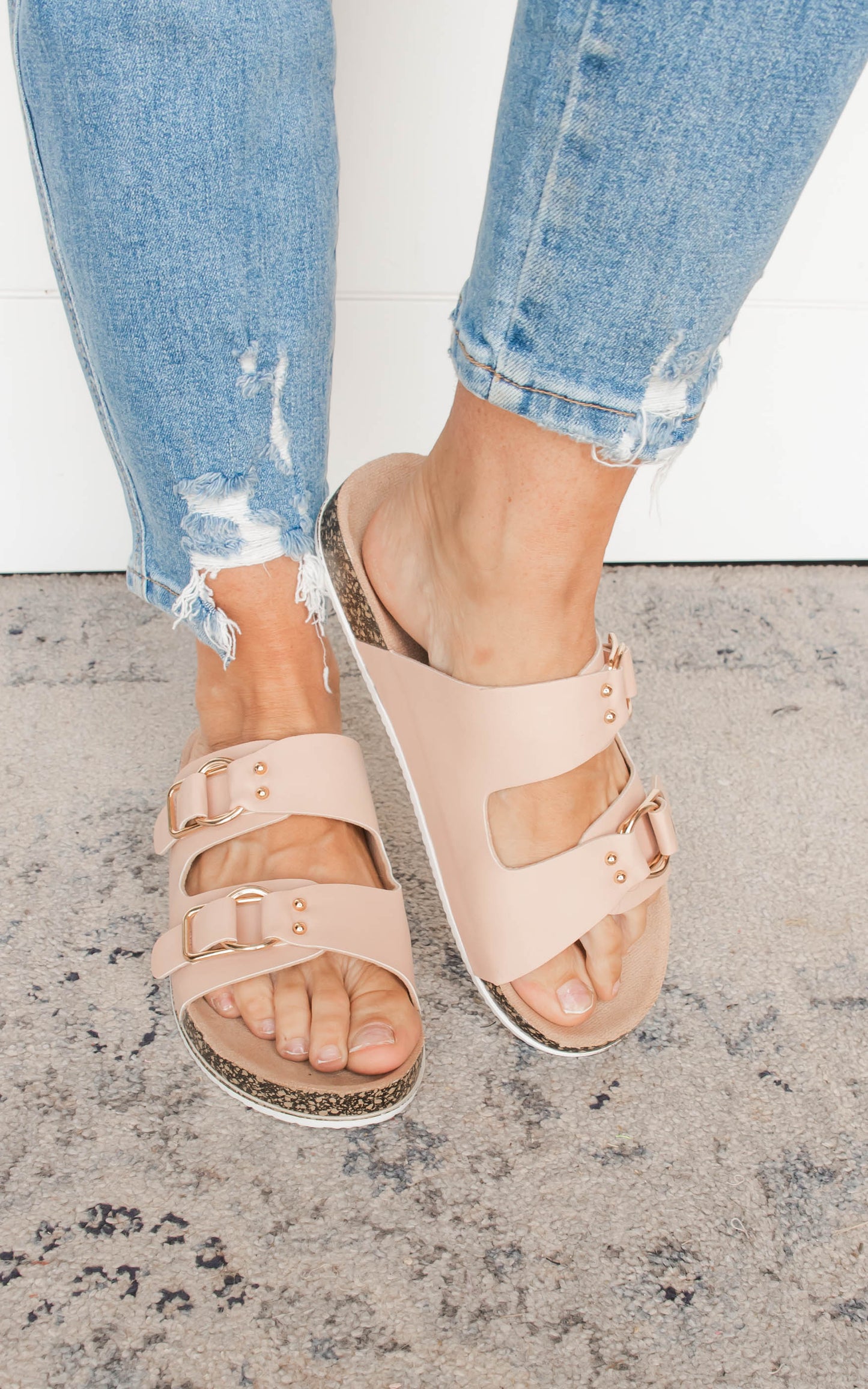 Buckled Strap Flat Slide Sandals 