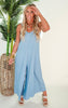 Chambray Back Lace Up Asymmetrical Jumpsuit - Final Sale