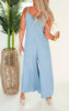 Chambray Back Lace Up Asymmetrical Jumpsuit - Final Sale