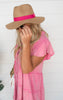 COLOR BANDED TAN SUMMER FEDORA HAT