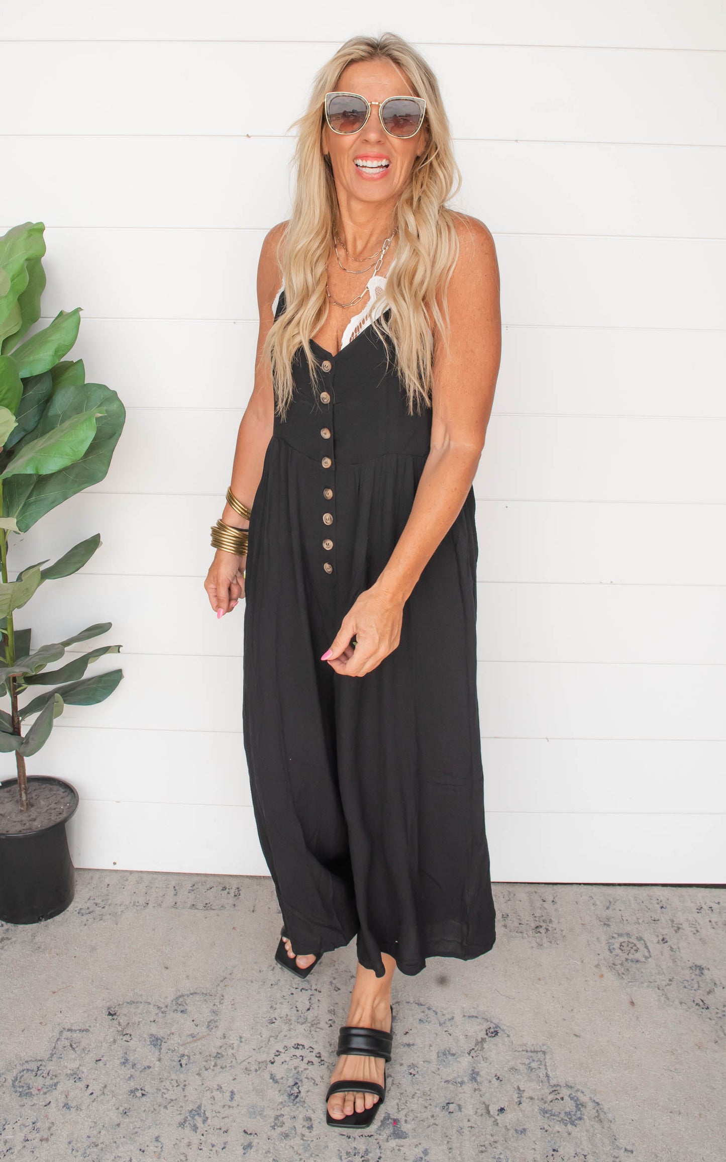 Black Button Down Crepe Jumpsuit