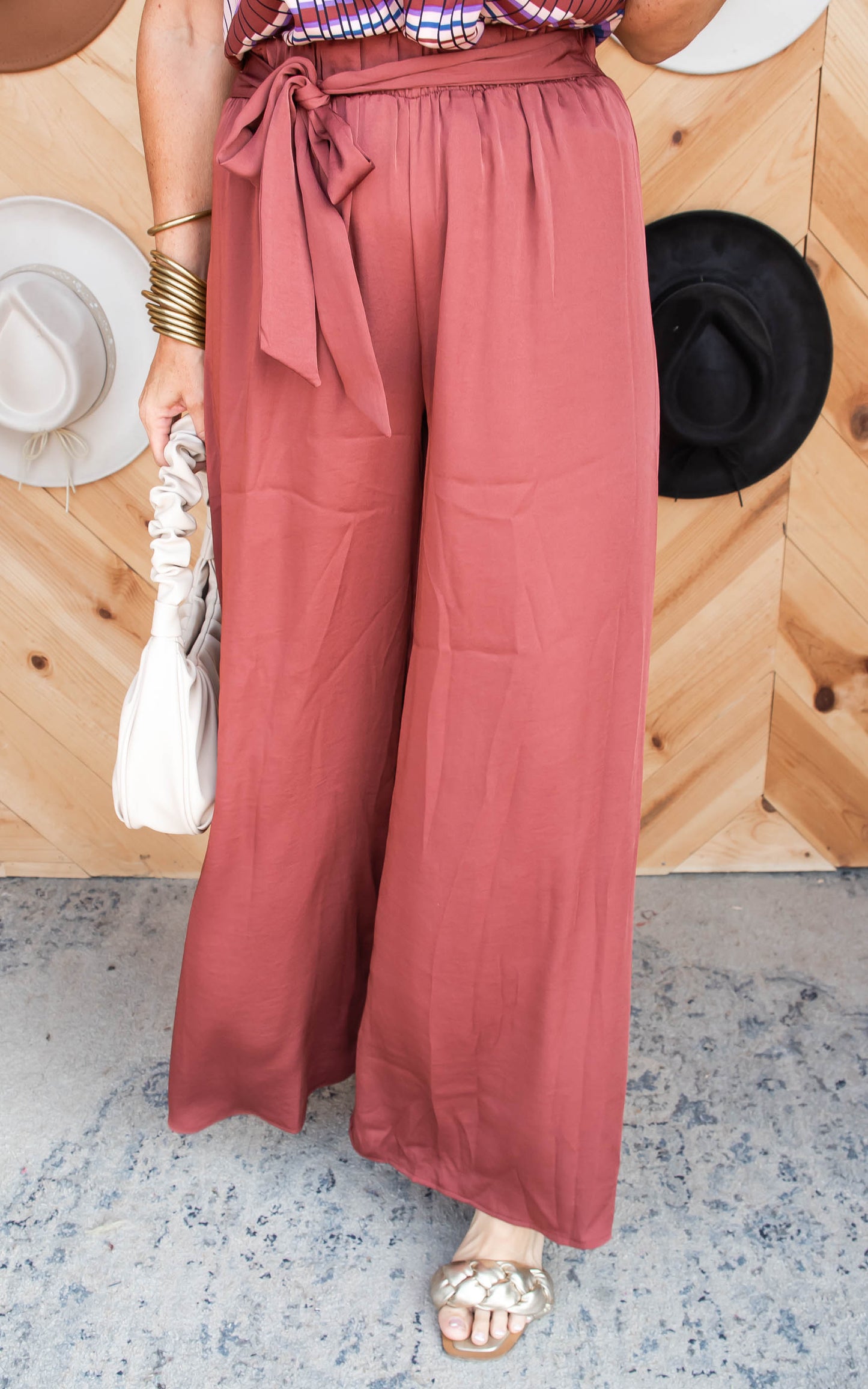 The Maddi X Silky Wide Leg Pants - Brown