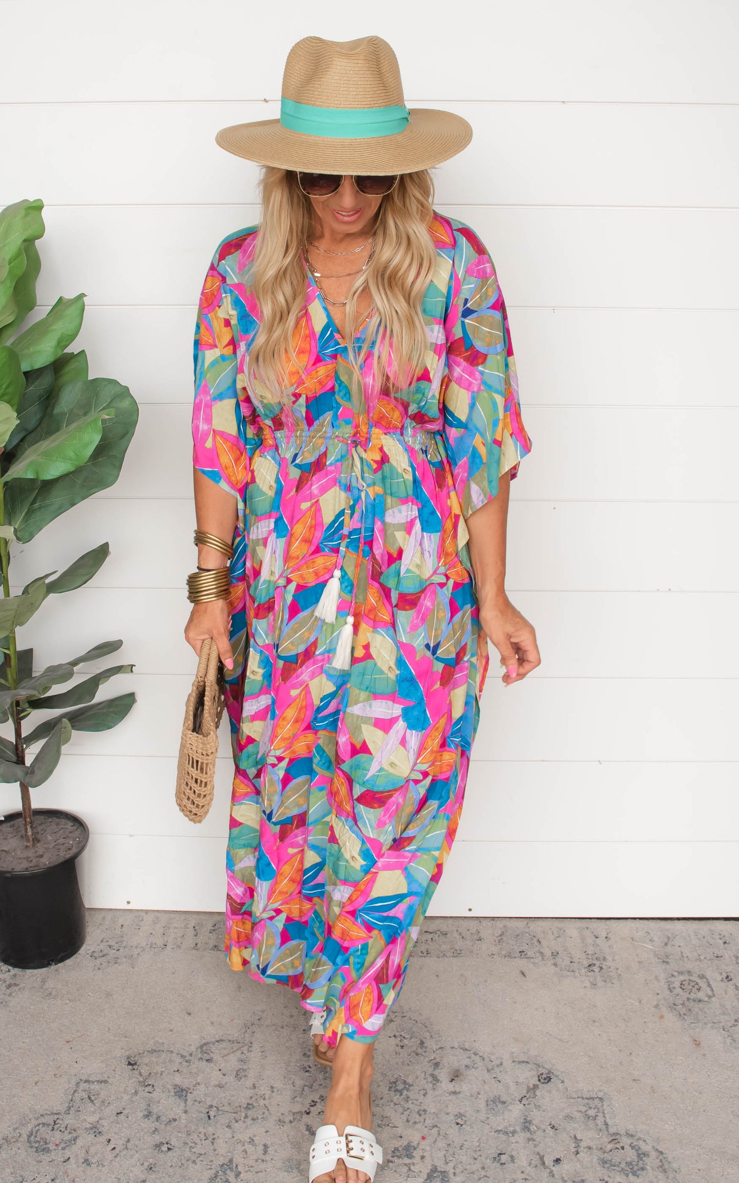 Magenta Multi Kimono Maxi Dress