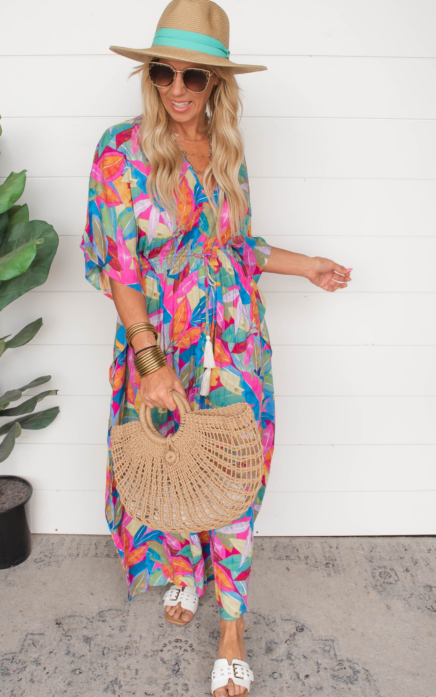 Magenta Multi Kimono Maxi Dress