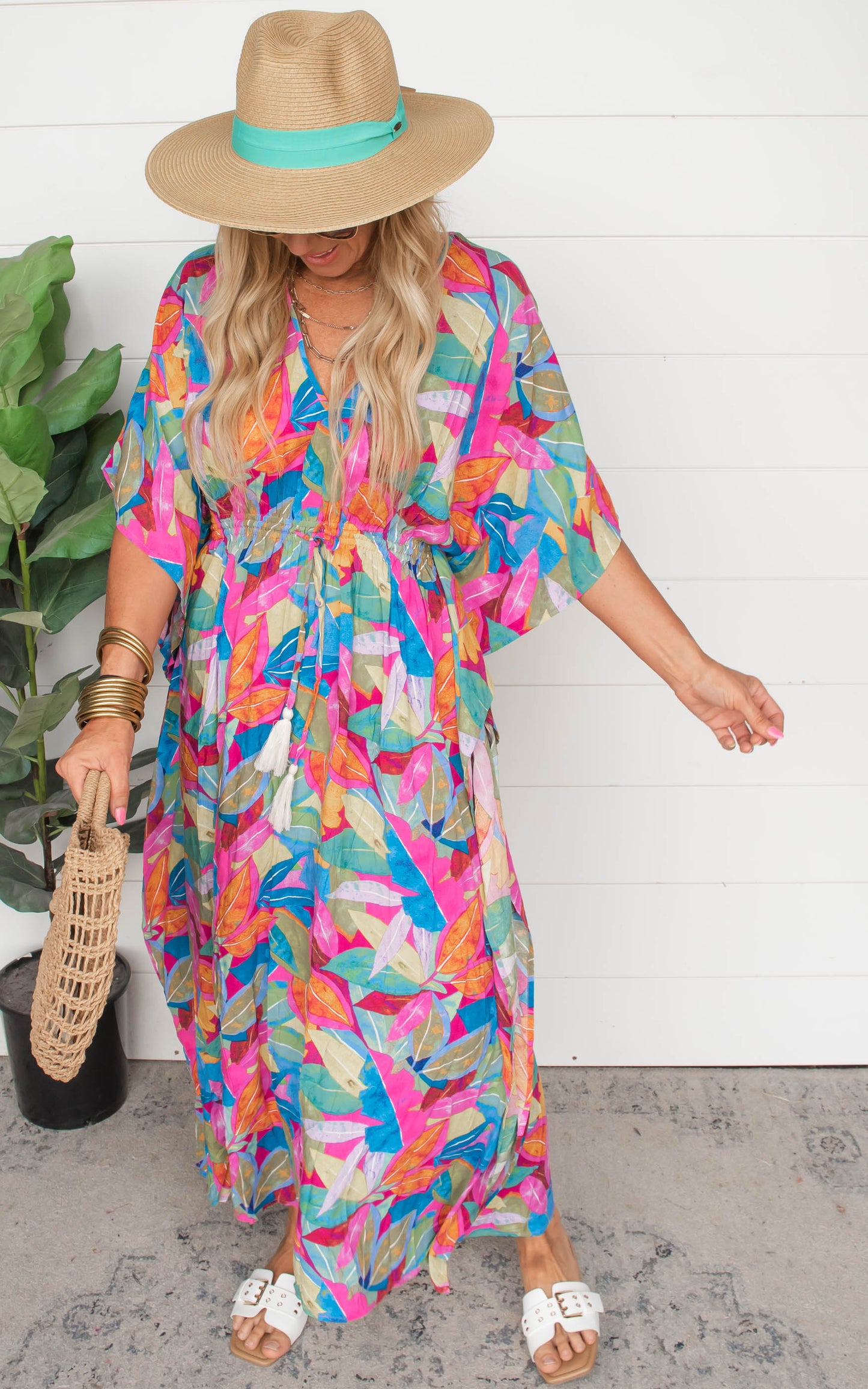 Magenta Multi Kimono Maxi Dress