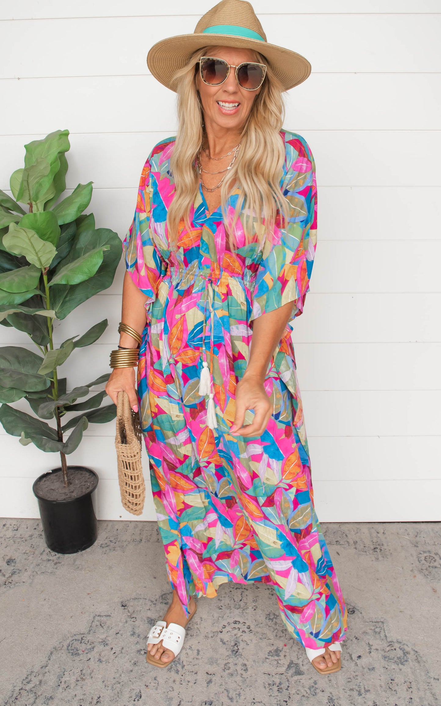 Magenta Multi Kimono Maxi Dress