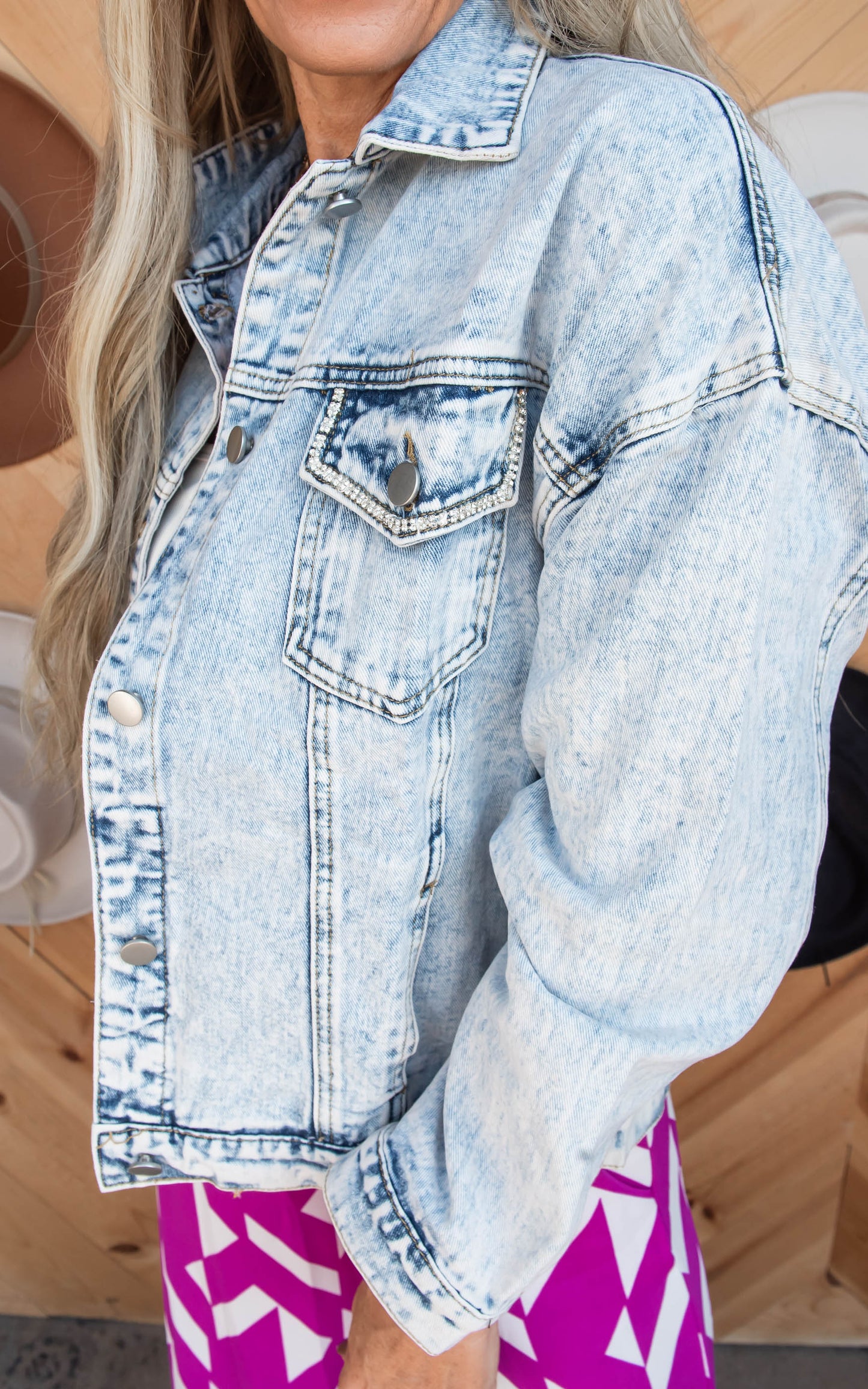 Flashback Rocker Denim Jacket w/ Rhinestone Pocket