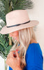 Pink Sunscreen Straw Hat with Black Belt