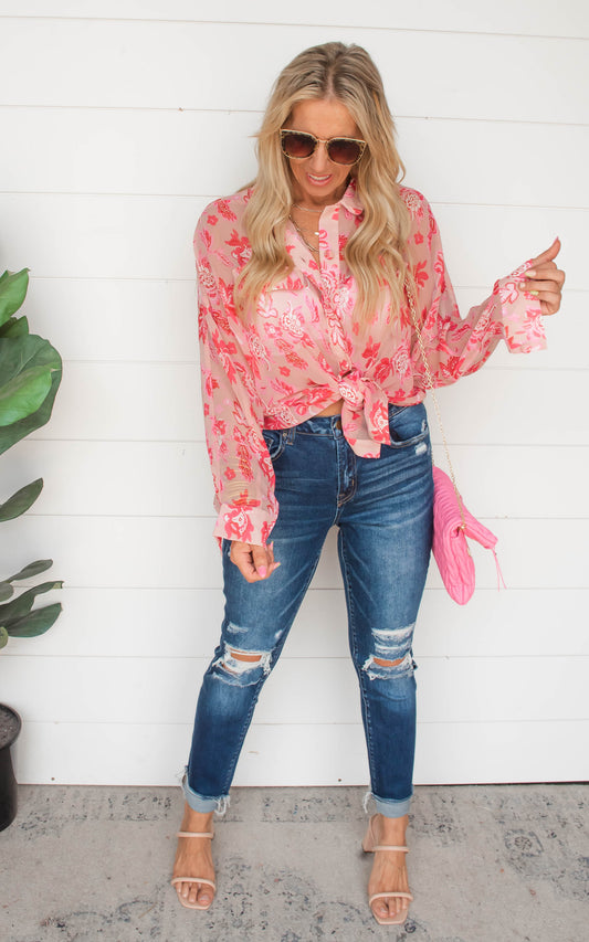 Sheer Floral Oversized Shacket | BiBi