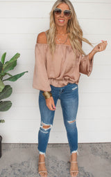 Taupe off the shoulder blouse 