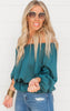 Hunter Green Off Shoulder Balloon Sleeve Top