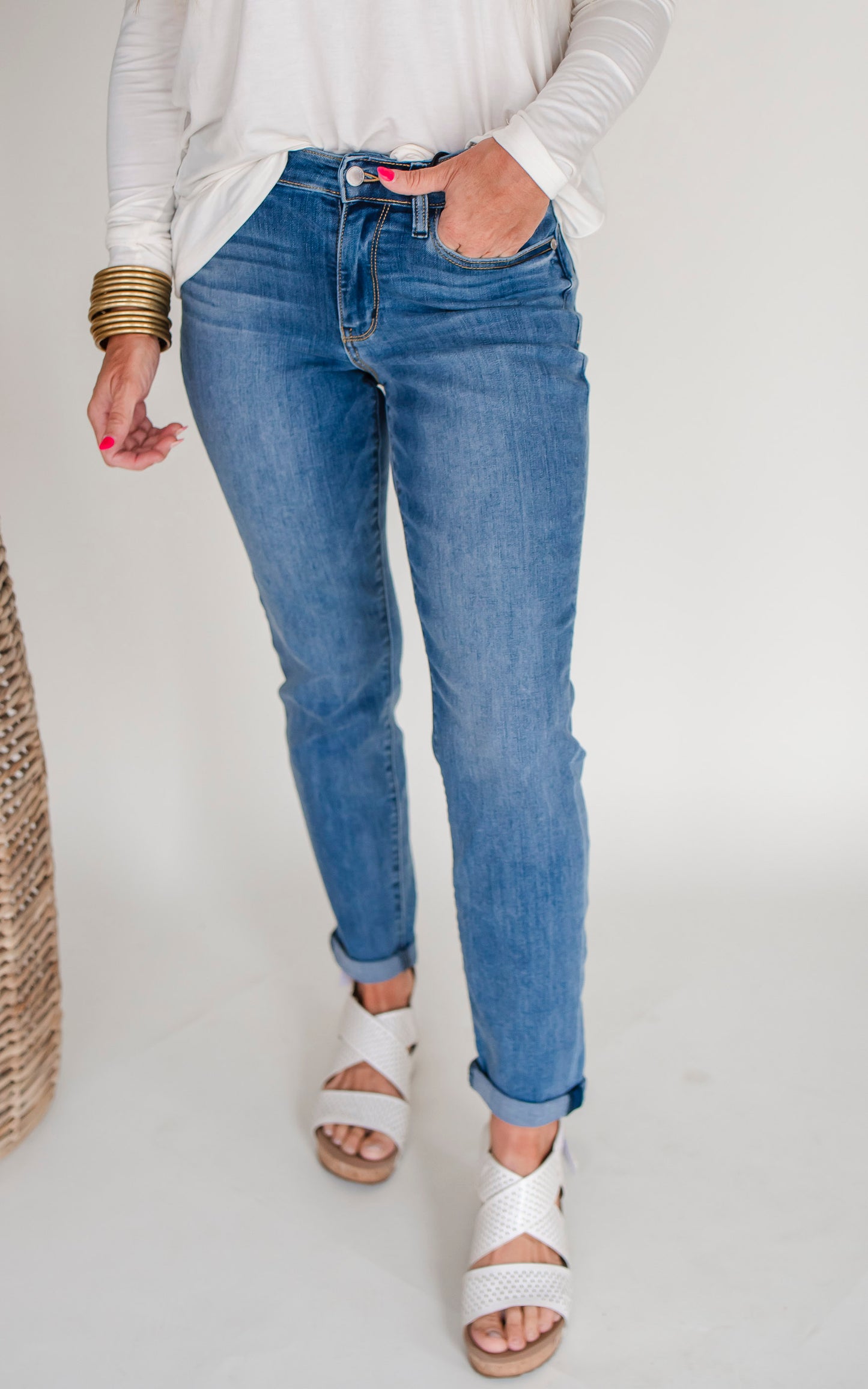 The Dylan Mid Rise Cuffed Slim Denim Jean (REG/CURVY) | Judy Blue