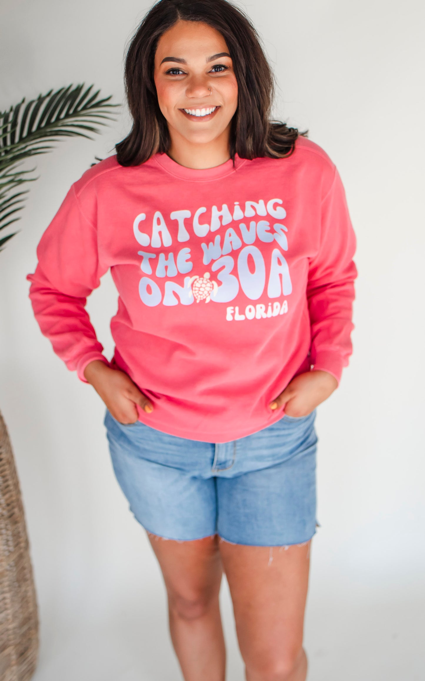 Salmon Catching the Waves on 30A Graphic Crewneck Sweatshirt - Final Sale