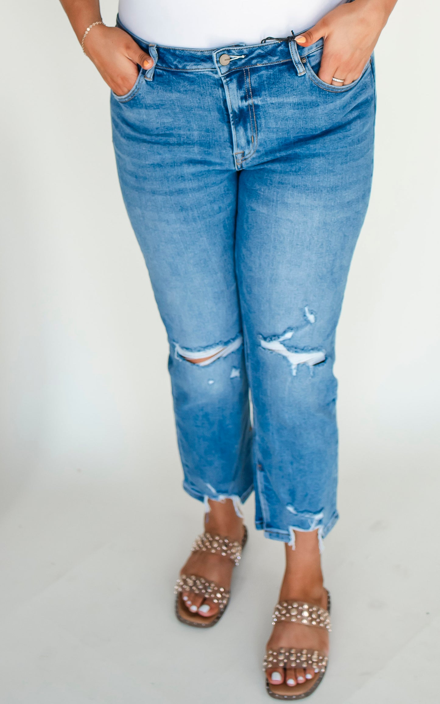 MICA | The Regina High Rise Ankle Straight w/ Side Slit Denim Jeans