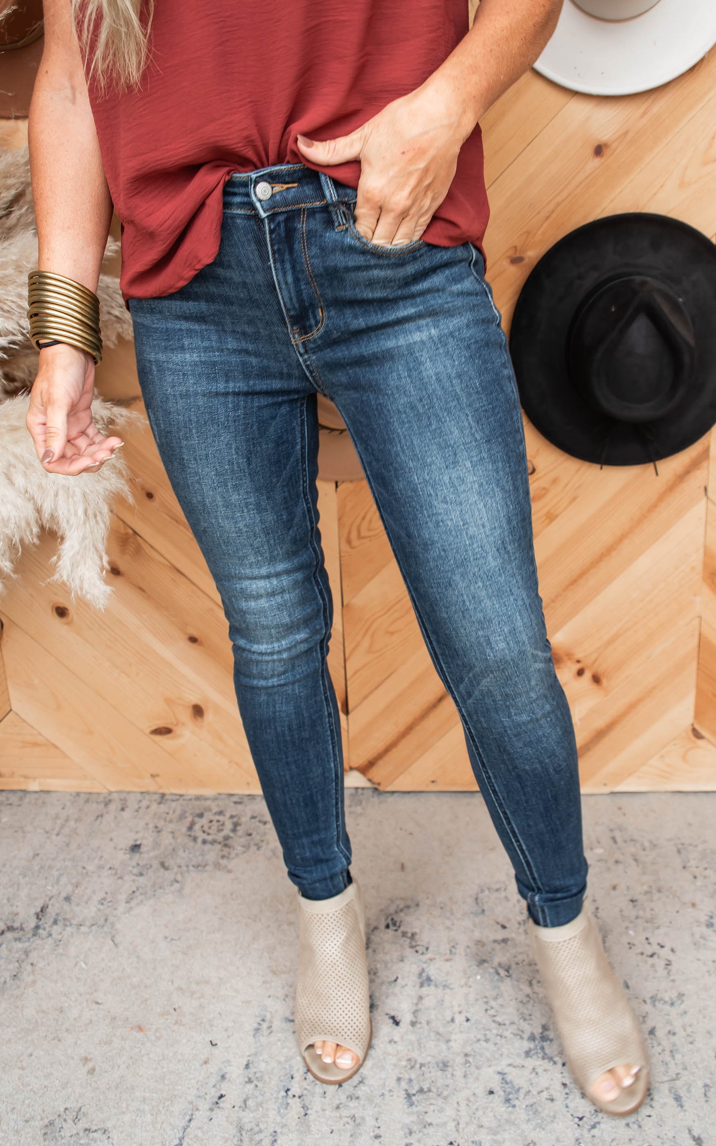 Mid Rise Vintage Raw Hem Skinny Denim Jeans | Judy Blue