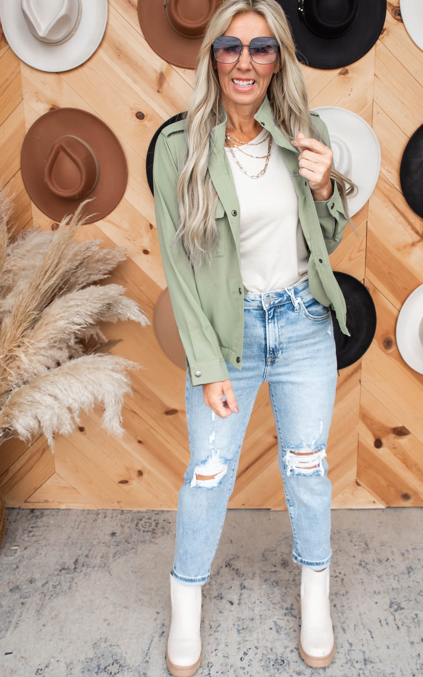 Light Olive Snap Button Jacket - Final Sale