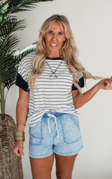 Navy Striped Casual Top