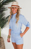 Blue Striped Cotton Blend Button Down Romper | Mono B - Final Sale