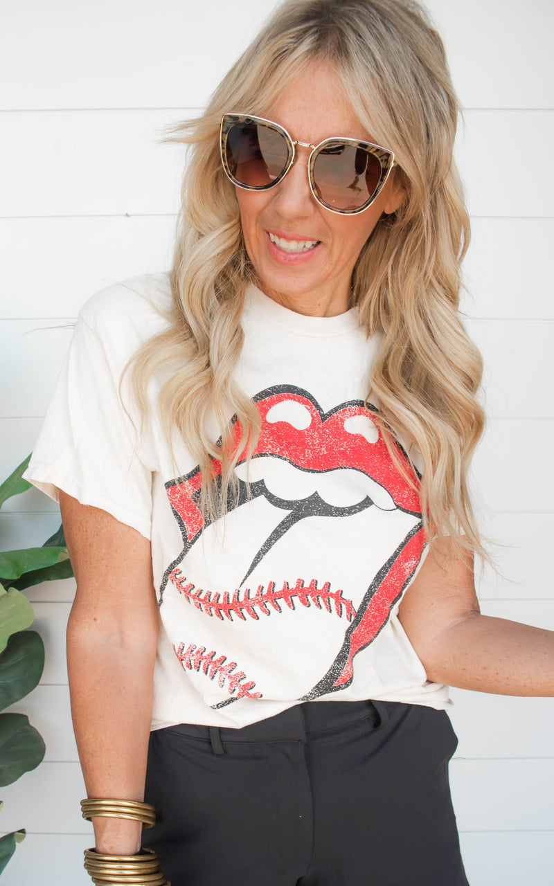 Rolling Stones Baseball Lick Thrifted Tee | FINAL SALE