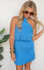 Silk Skinny Halter Mini Dress - Clean Blue