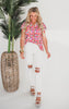 The Lizzy Pushing Flowers Short Sleeve Blouse Top - Final Sale