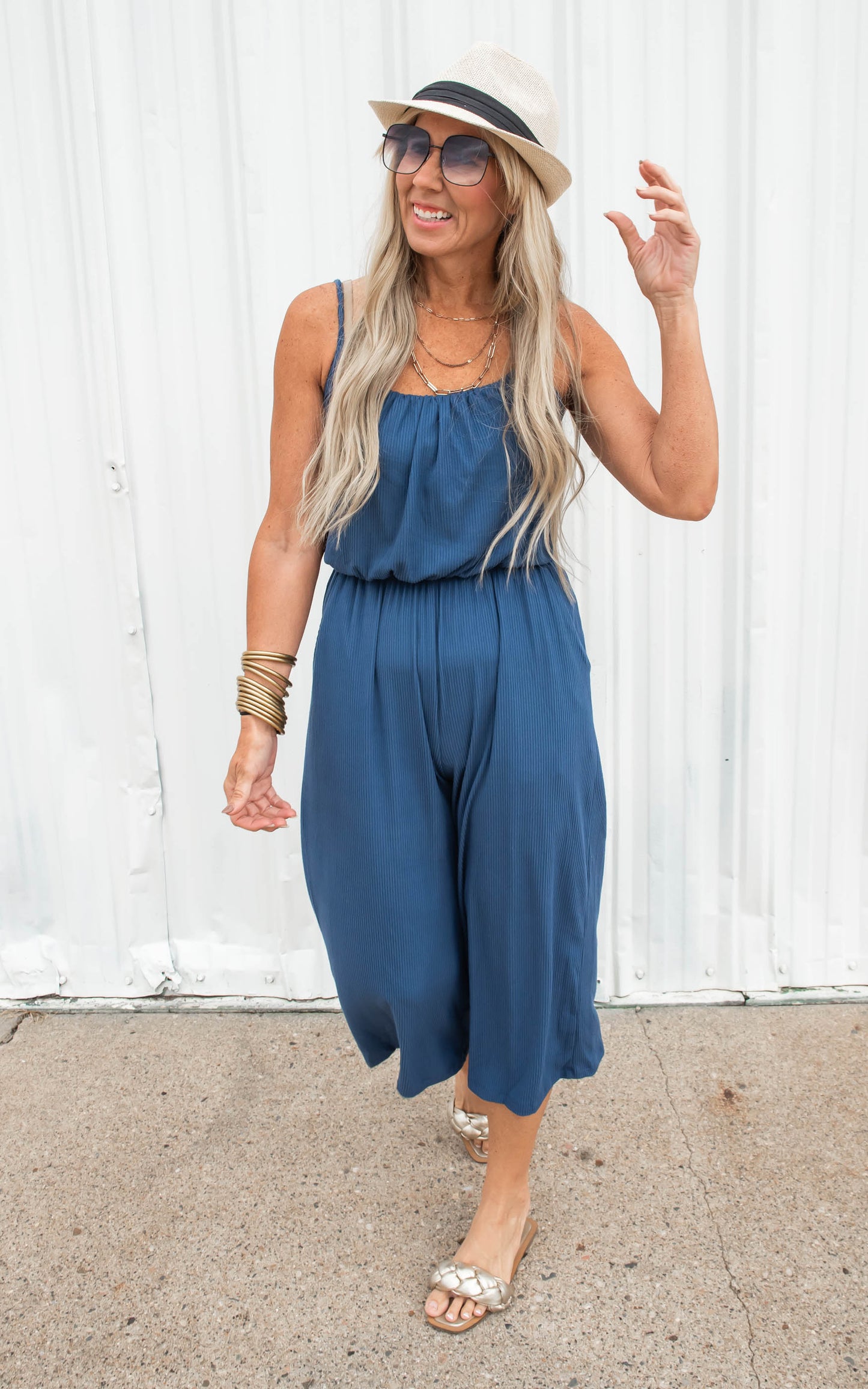 Cropped Spaghetti Strap Jumpsuit - Denim - Final Sale