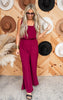 Textured Wine Tie Shoulder Ruched Jumpsuit