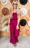 Textured Wine Tie Shoulder Ruched Jumpsuit