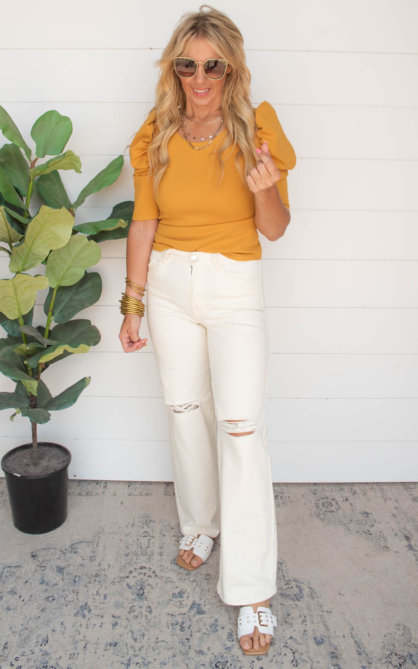 Mustard Puff Sleeve Top 