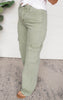 Olive Cargo Wide Leg Denim Jeans | Risen