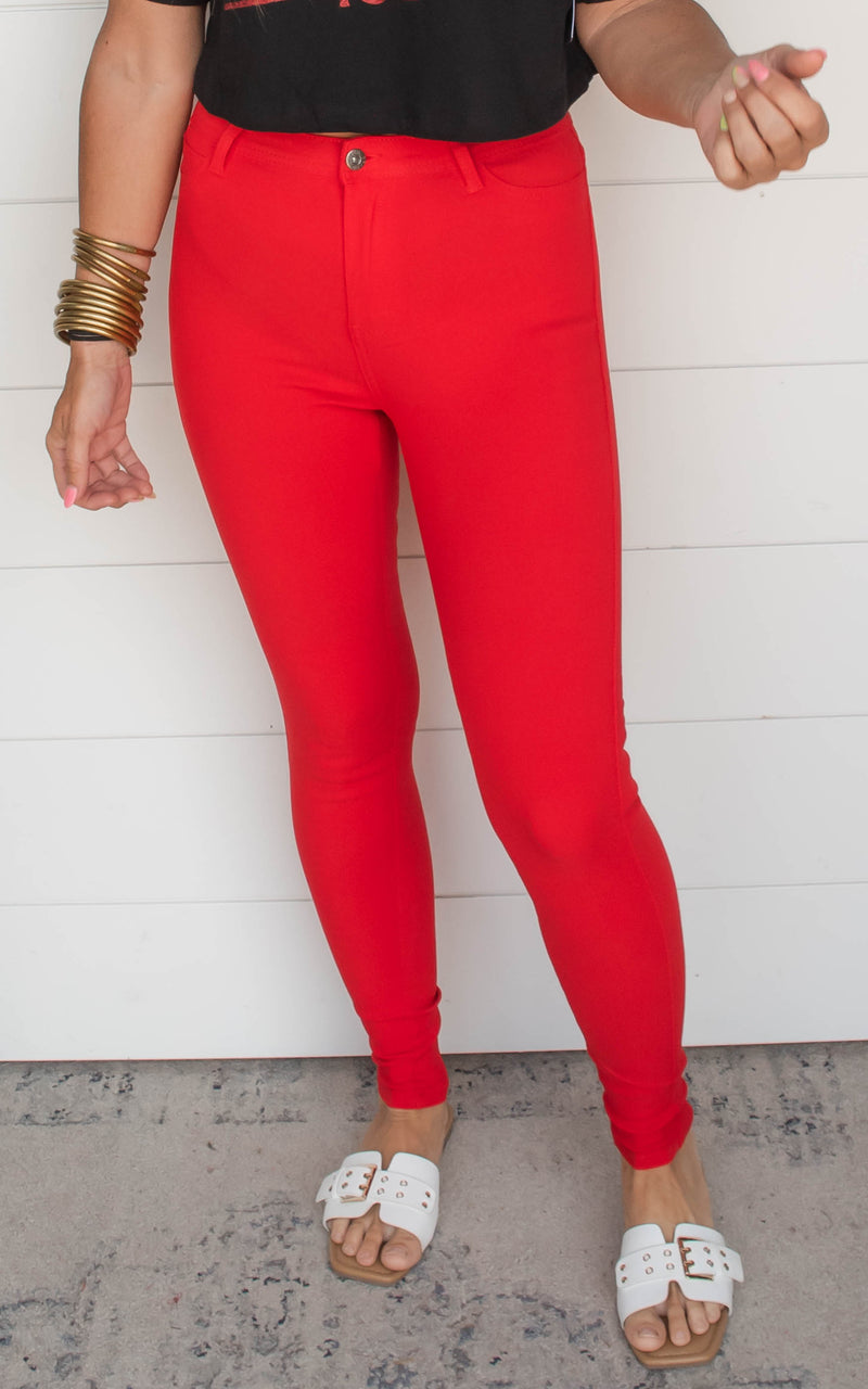 Red High Waisted Colored Skinny Denim Jean
