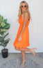 The Blake Ruffle Midi Dress - Neon Coral