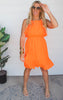 The Blake Ruffle Midi Dress - Neon Coral