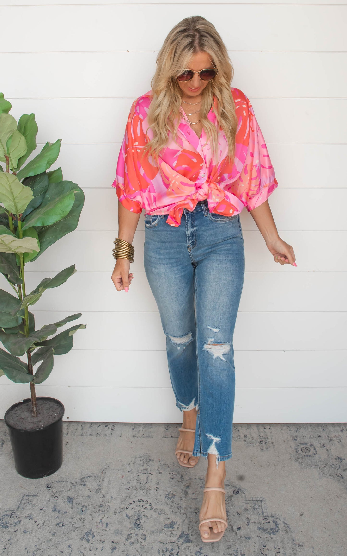 Arizona Palm Beach Button Down Blouse