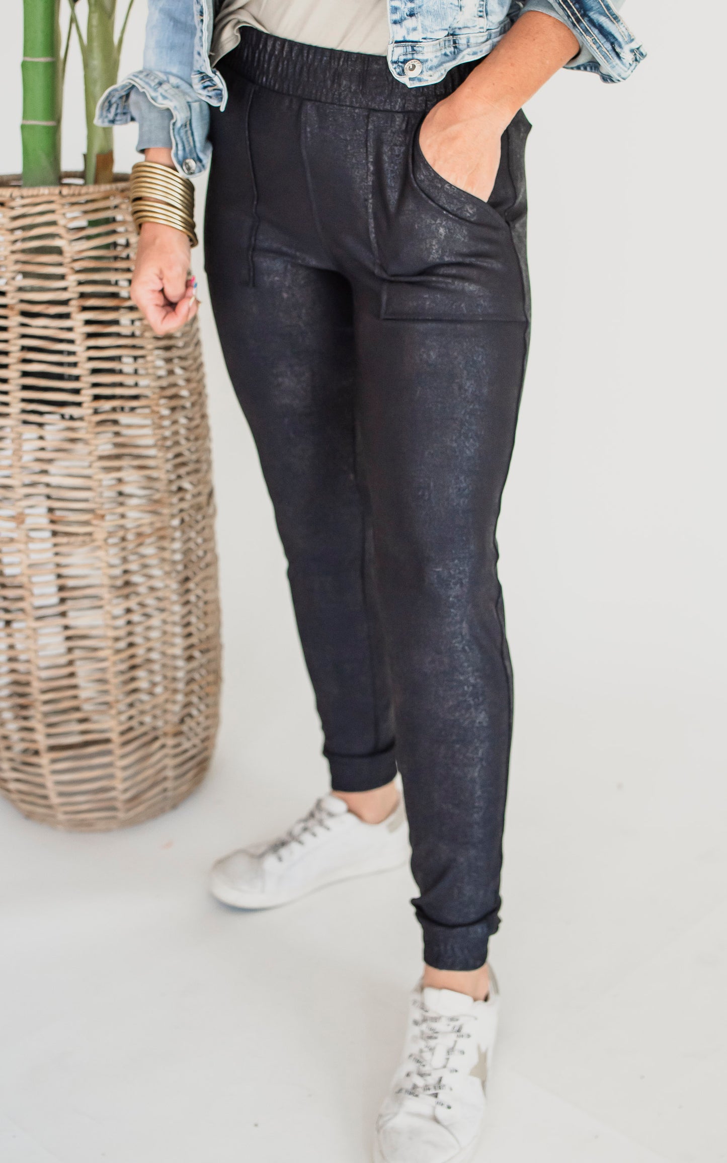 Foil Printed High-Waisted Joggers | Mono B