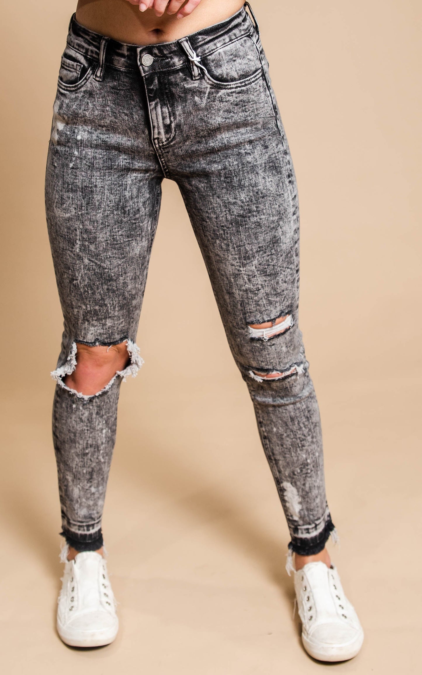 Mid-Rise Distressed Grey Crop Skinny - Vervet - BAD HABIT BOUTIQUE 