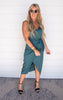 HUNTER GREEN Silk Wrapped Midi Dress