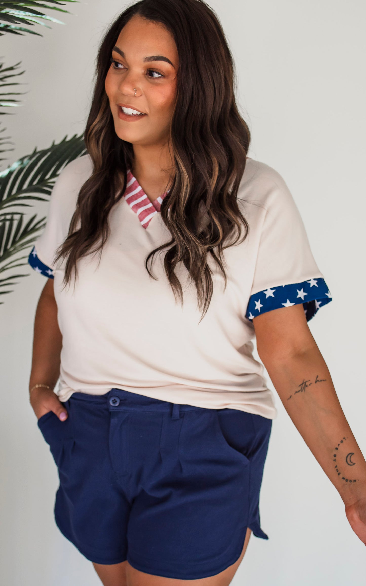 American Flag V-Neck Washed Knit Top - Final Sale